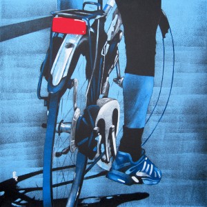 Daniela Caciagli, 'Passeggiando in bicicletta', acrilico e olio su tela, cm 40 x 40