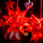 Red christmas decorations on Trentino Alto Adige, Italy Christmas market