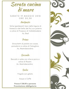 Sabato 19 Maggio Serata cucina di mare