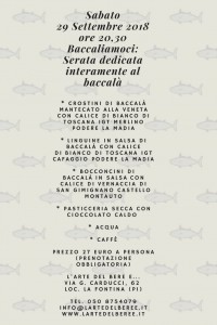 29 Settembre Baccaliamoci_Serata dedicata al baccalà