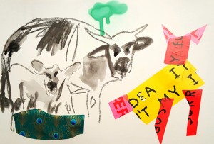 Cow Now pp 2019 tecnica mista su carta 35x50 cm