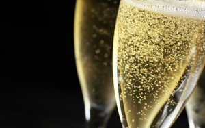 Close up of bubbles in freshly poured Champagne glass
